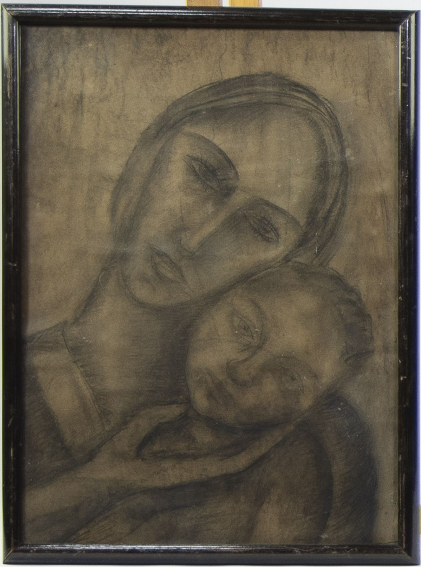 Ferdinand SCHIRREN (1872-1944), charcoal drawing Mother and child, signed - Bild 2 aus 3