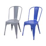2 original Tolix chairs, blue and grey, les couleurs Le Corbusier, marked