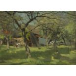 oil on canvas Cows in the orchard, signed