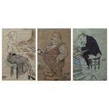 Collection of 3 original colour drawings, signed and dated 1916