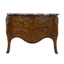 Louis XV style dresser with 2 drawers, bronze fittings and marble top