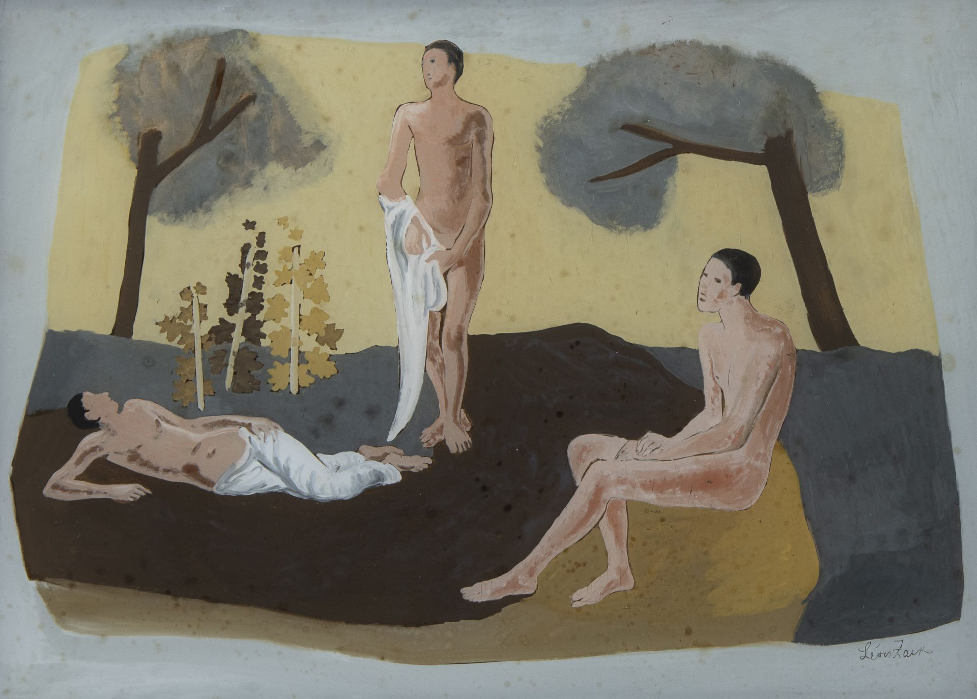 Léon ZACK (1892-1980), églomisé Outdoor scene, signed