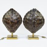Pair of lampadaires in gilt brass with tortoise shell