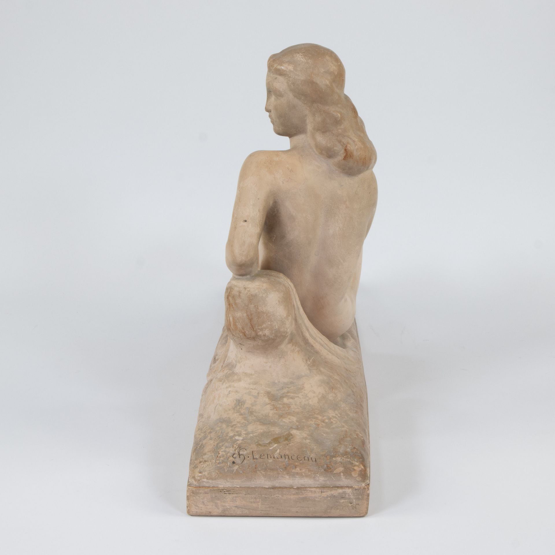 Charles LEMANCEAU (1905-1980), Art Deco sculpture in terracotta of a seated nude, signed - Image 4 of 5