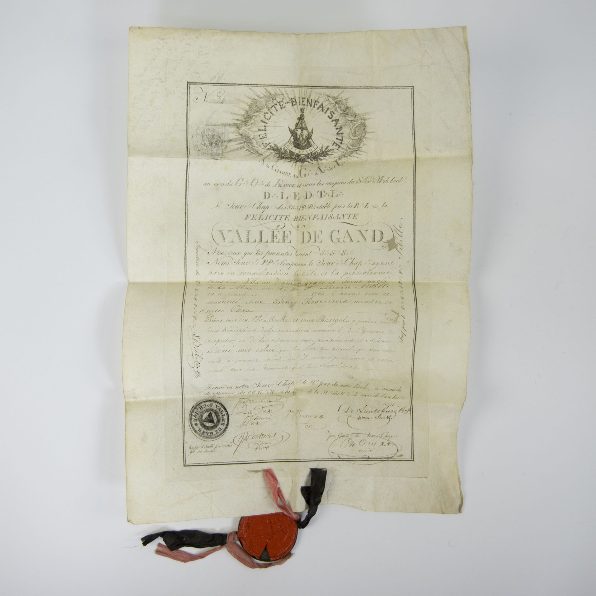 Collection of Lodge items, tokens, documents and 18th century document with seal - Image 3 of 6