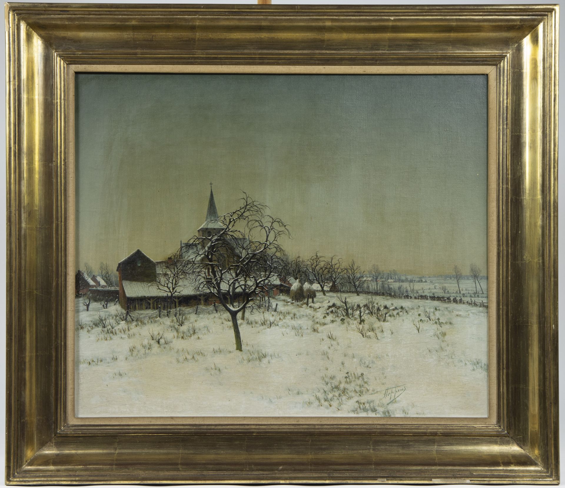 Frans COPPENS (1895-1975), oil on canvas Winter landscape with church, signed - Image 2 of 4