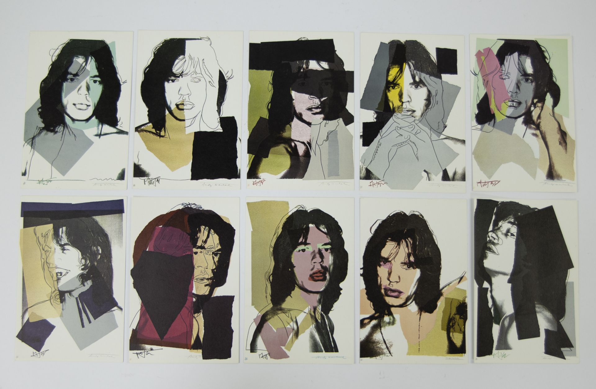 Series of ten colour screen prints Andy Warhol Mick Jagger on light cardboard. Ten cards and invitat - Image 6 of 8