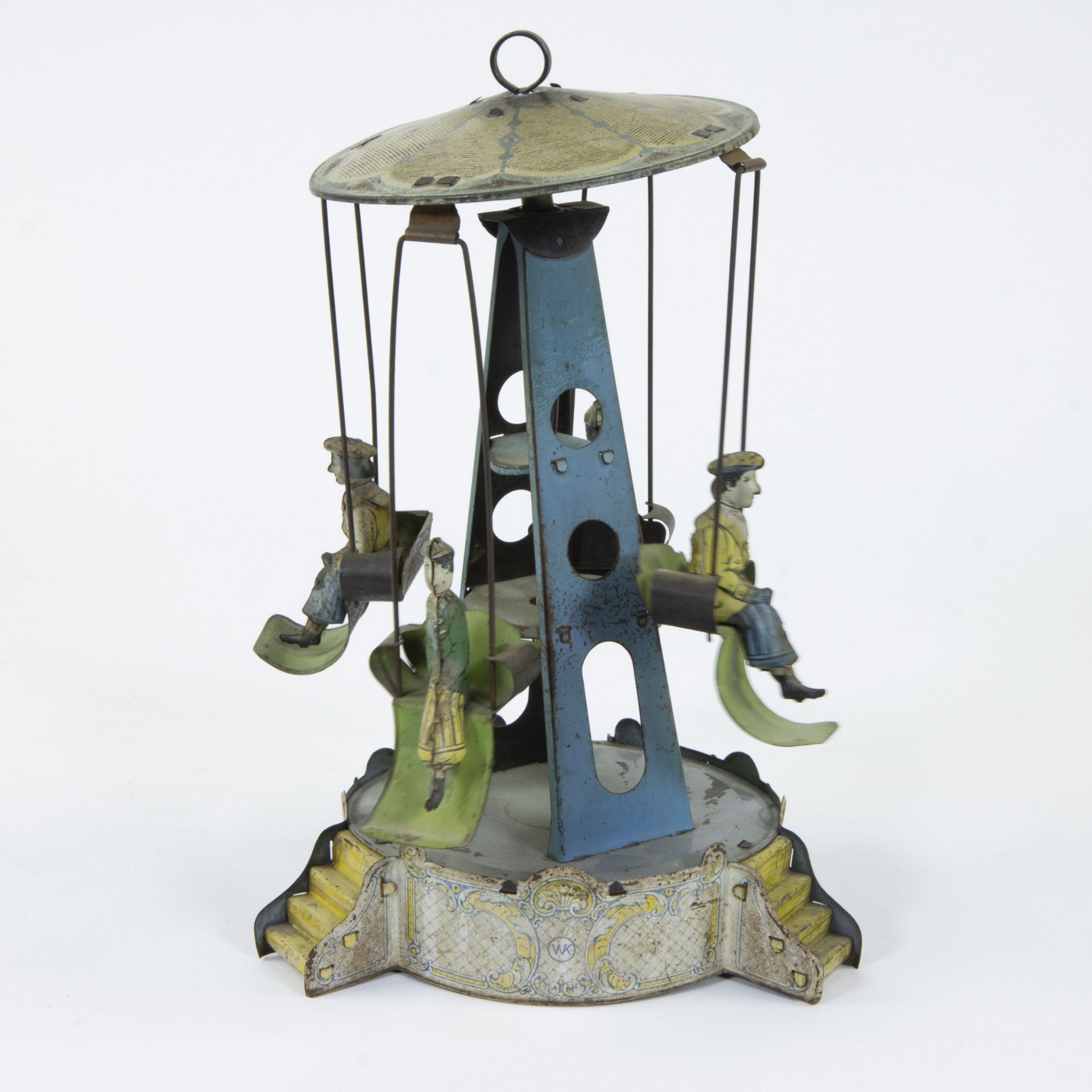 Old tin toy carousel, Mohr & Kraus 'Fliegerkarussell', Germany circa 1910, lithographic print