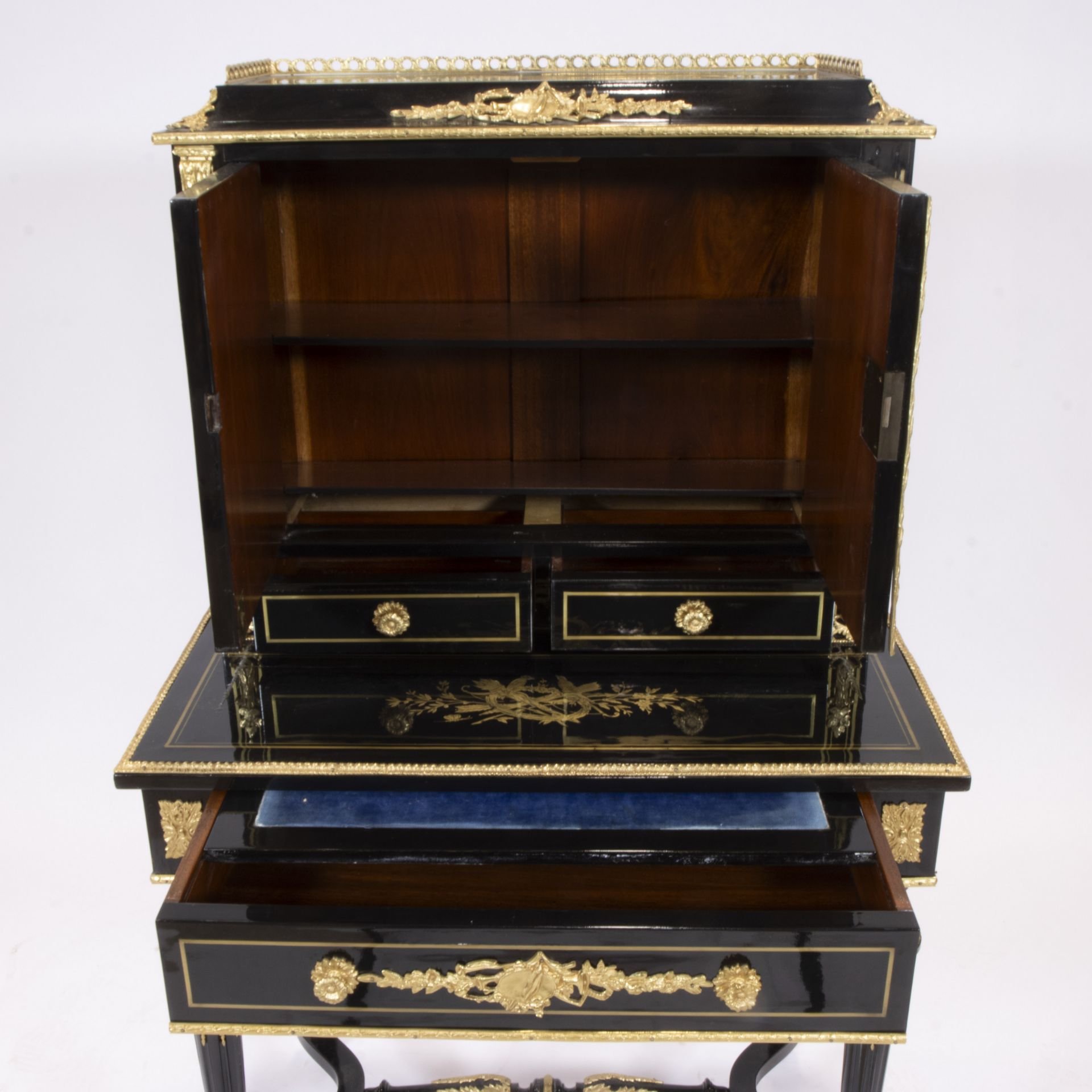 Black lacquered furniture Napoleon III Bonheur du Jour with gilt bronze fittings - Image 5 of 5