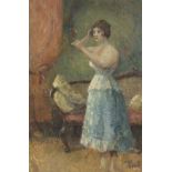 Oil on canvas Lady with make-up mirror, signed Isaac ISRAELS