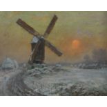 Guillaume MONTOBIO (1883-1962), oil on panel Mill in snow, signed