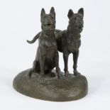 Gaston D'ILLIERS (1876-1932/52), bronze group of 2 dogs, signed