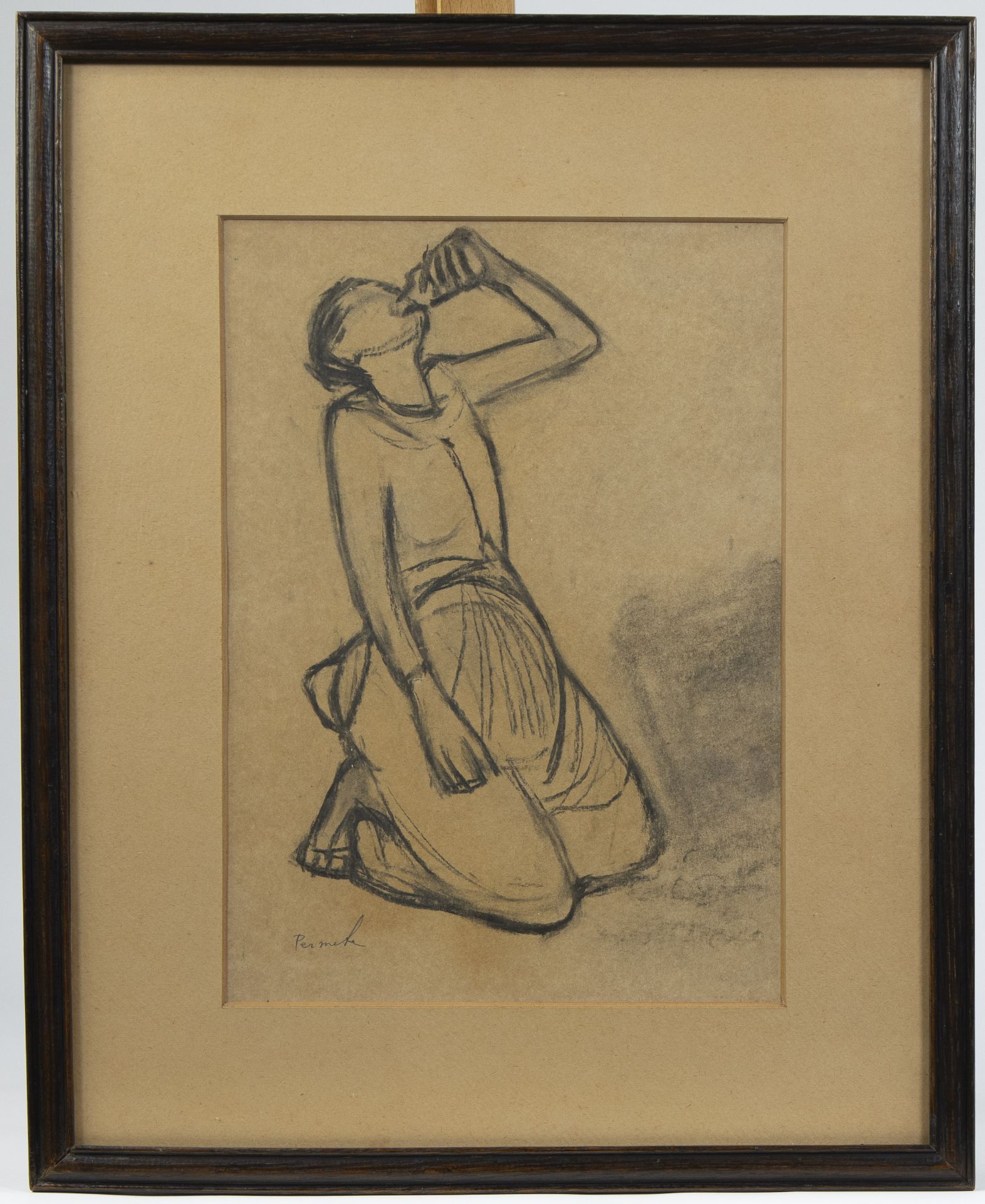 Constant PERMEKE (1886-1952), charcoal drawing Drinking Peasant Woman, signed and with 8 exhibition - Bild 2 aus 4