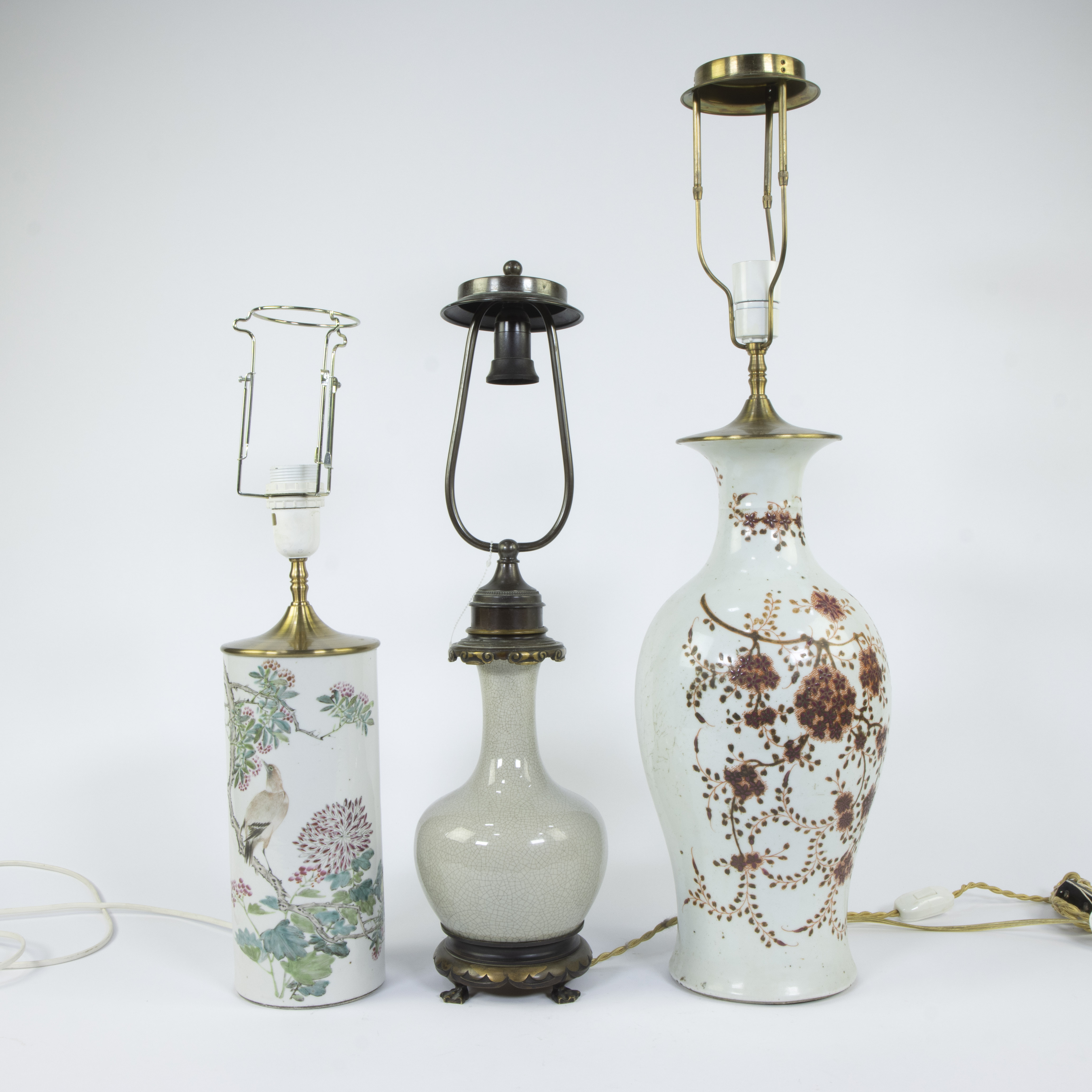 Collection of 3 Chinese vases transformed into lampadaires