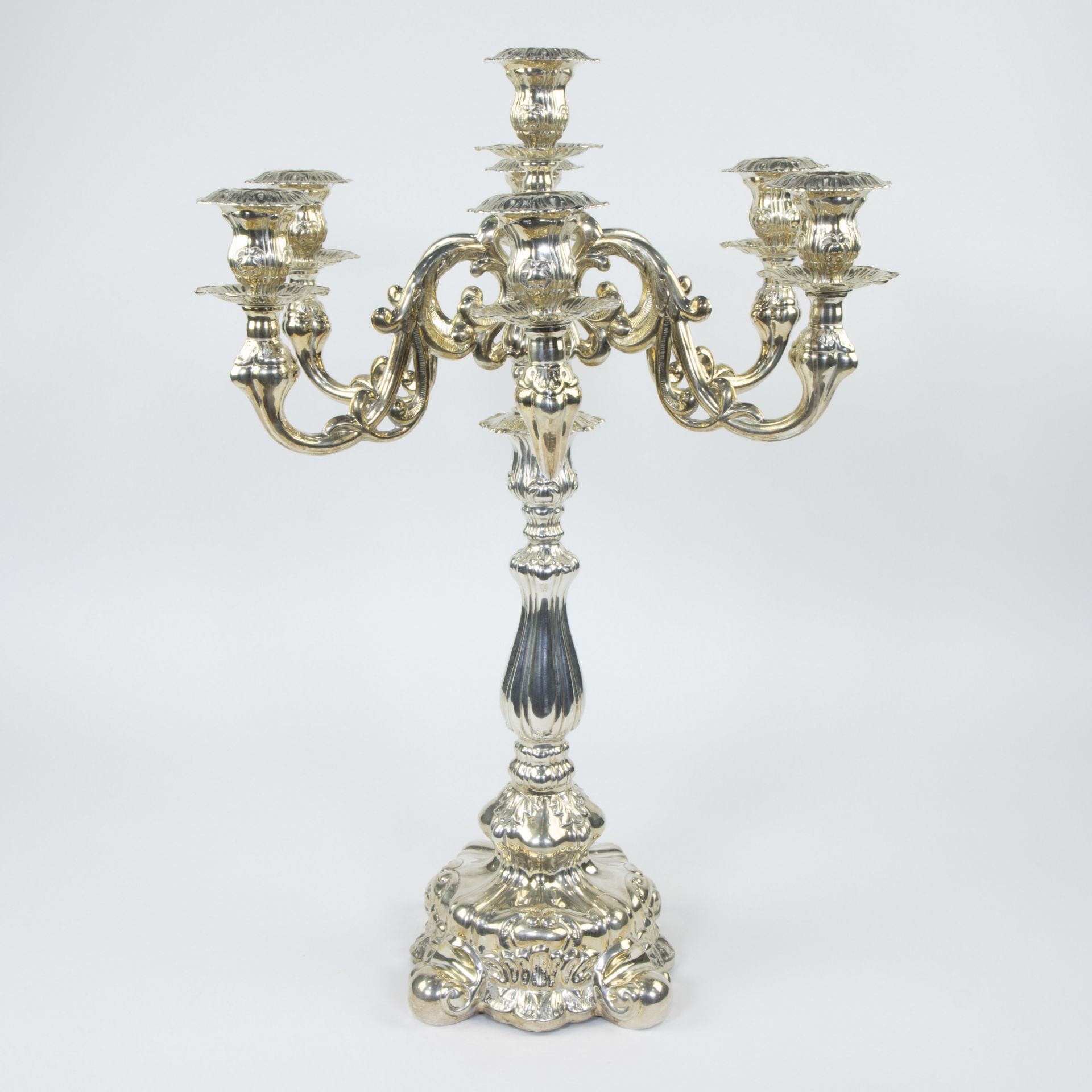 Large silver candelabra with 7 lights, grade 925/1000 , with year letter H, Netherlands, hallmarks ( - Image 4 of 8