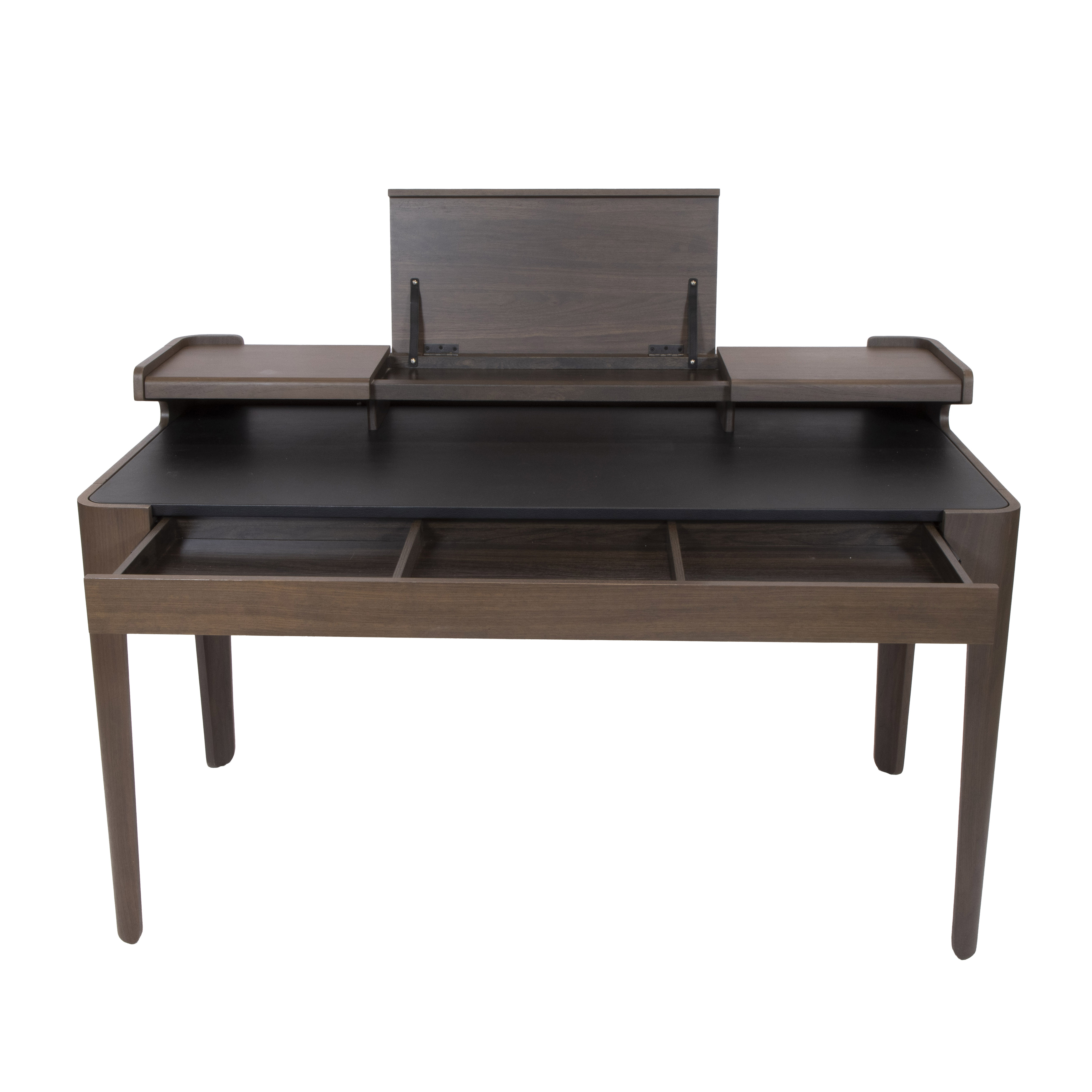 Exclusive desktop Zeke desk, designed by designer Simon Pengelly, wallnut and black leather top - Image 2 of 5