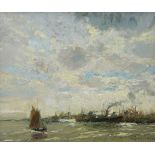 Alfred T. BASTIEN (1873-1955), oil on panel Port view Brussels, signed