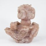 Large sculpted Chinese rose quartz vase with lid