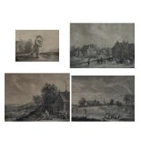 4 engravings after David Teniers, 'Le joueur de cornemuse' and 'Vue de Flandre' (3) by Jacques Firmi