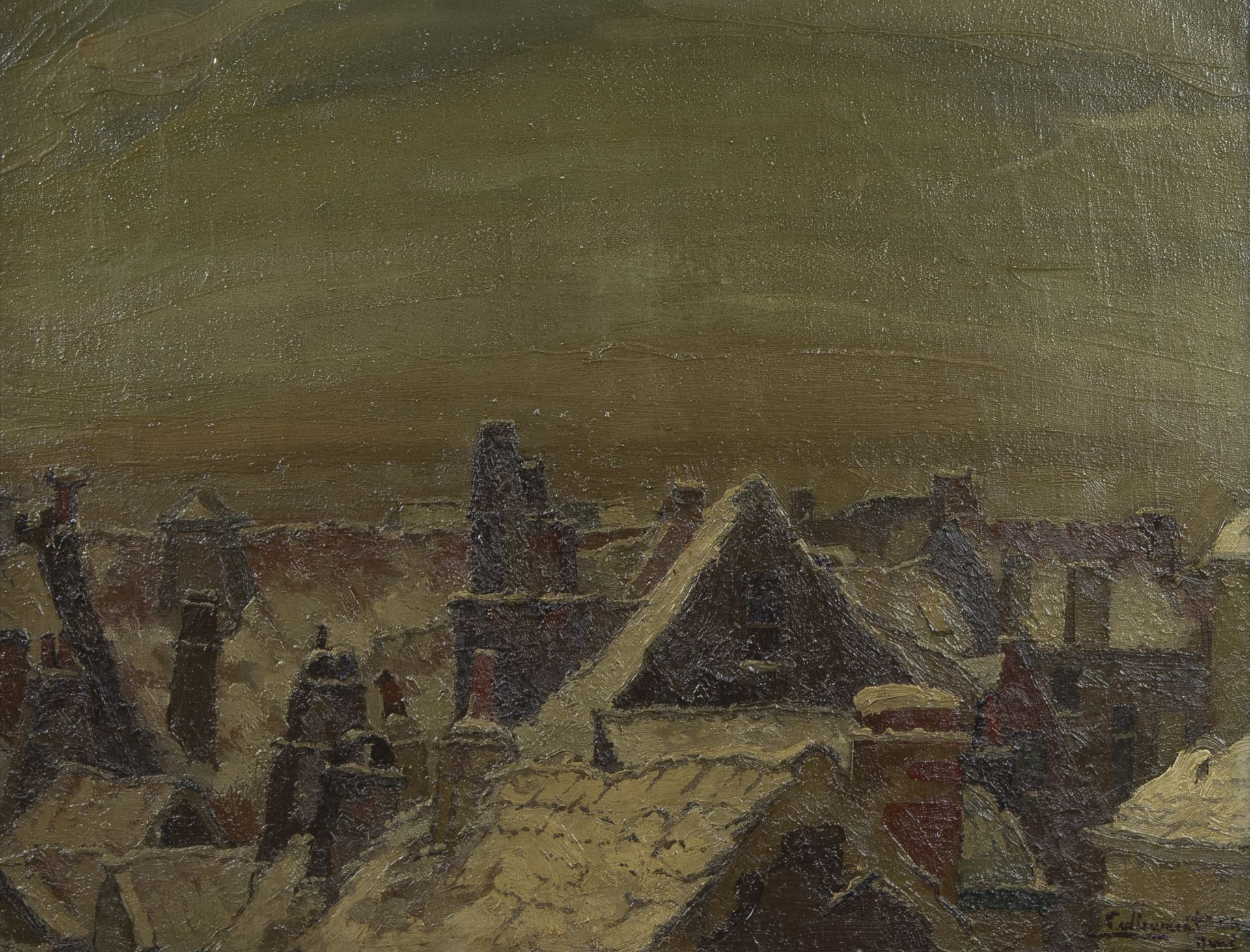 Charles René CALLEWAERT (1893-1936), oil on canvas Ghent rooftops, signed