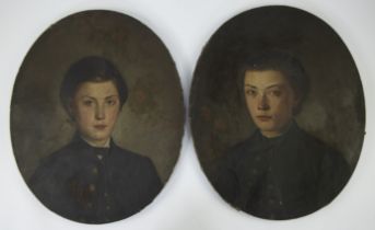 19th century pendant oil on canvas portrait of 2 sisters, signed and one dated 1861