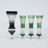 Collection of 4 green and clear cut crystal vases Val Saint Lambert