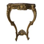 Gilded wood wall console with marble top console