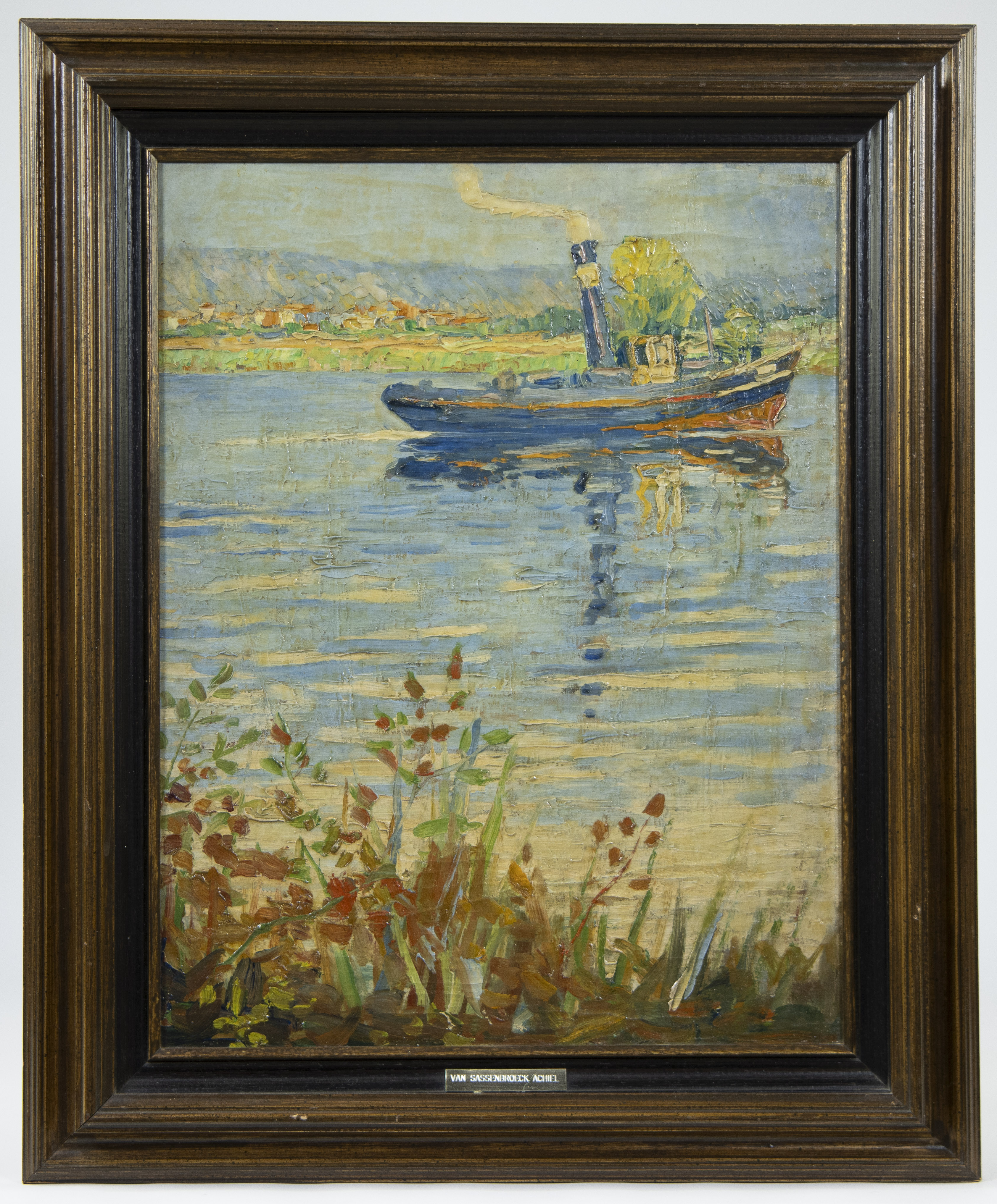 Achille VAN SASSENBROUCK (1886-1979) (attributed), oil on plywood Steamboat on the Durme - Image 2 of 3