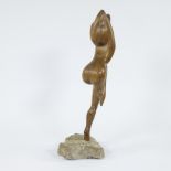 Wooden sculpture of a nude on stone plinth, signed Vermeulen and dated '70