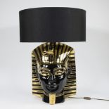 1970s Tutankhamun black enamelled ceramic table lamp decorated with gold