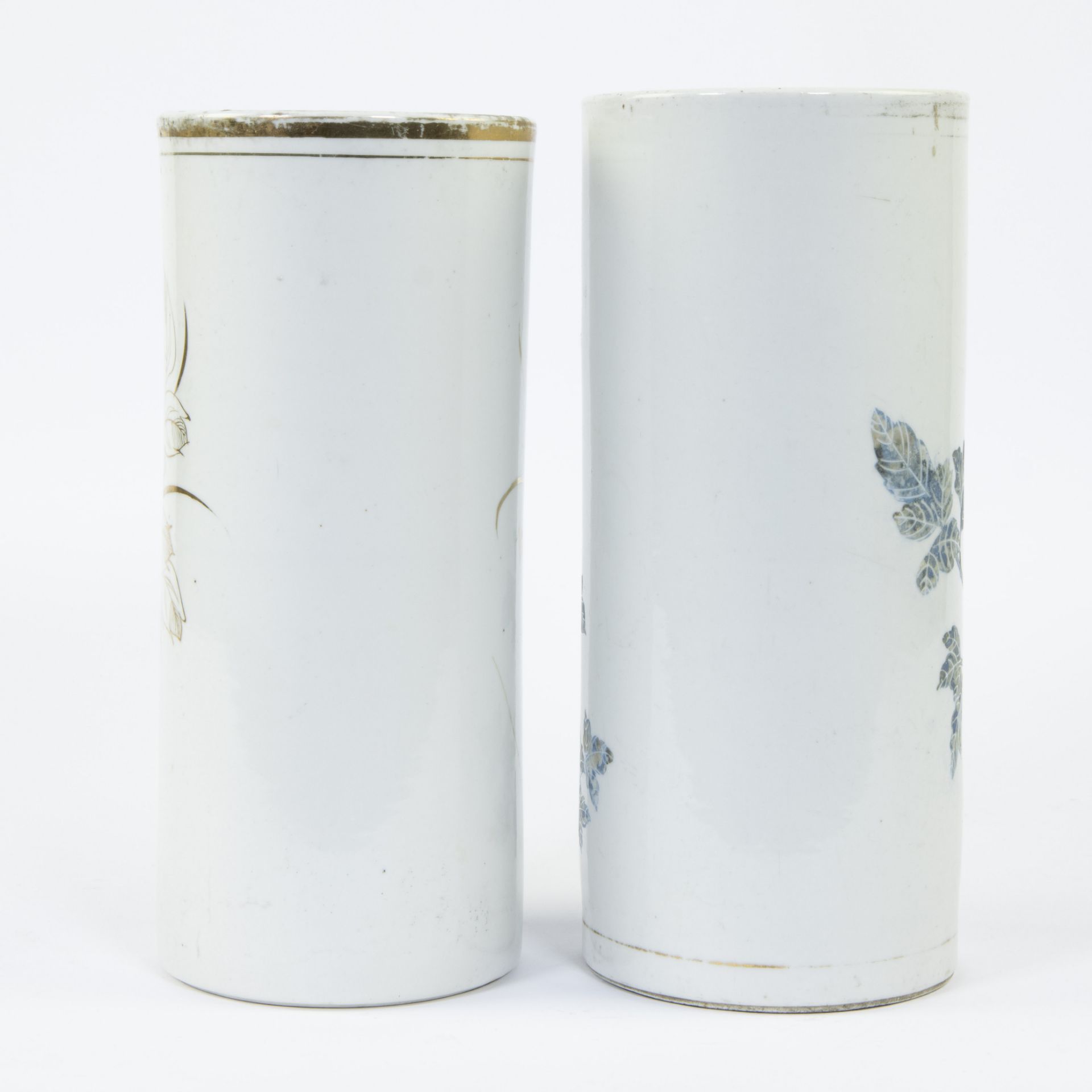 2 Chinese brush vases, one with faux tobacco leaf décor, annotated and dated summer of Gen Wu year ( - Image 2 of 6