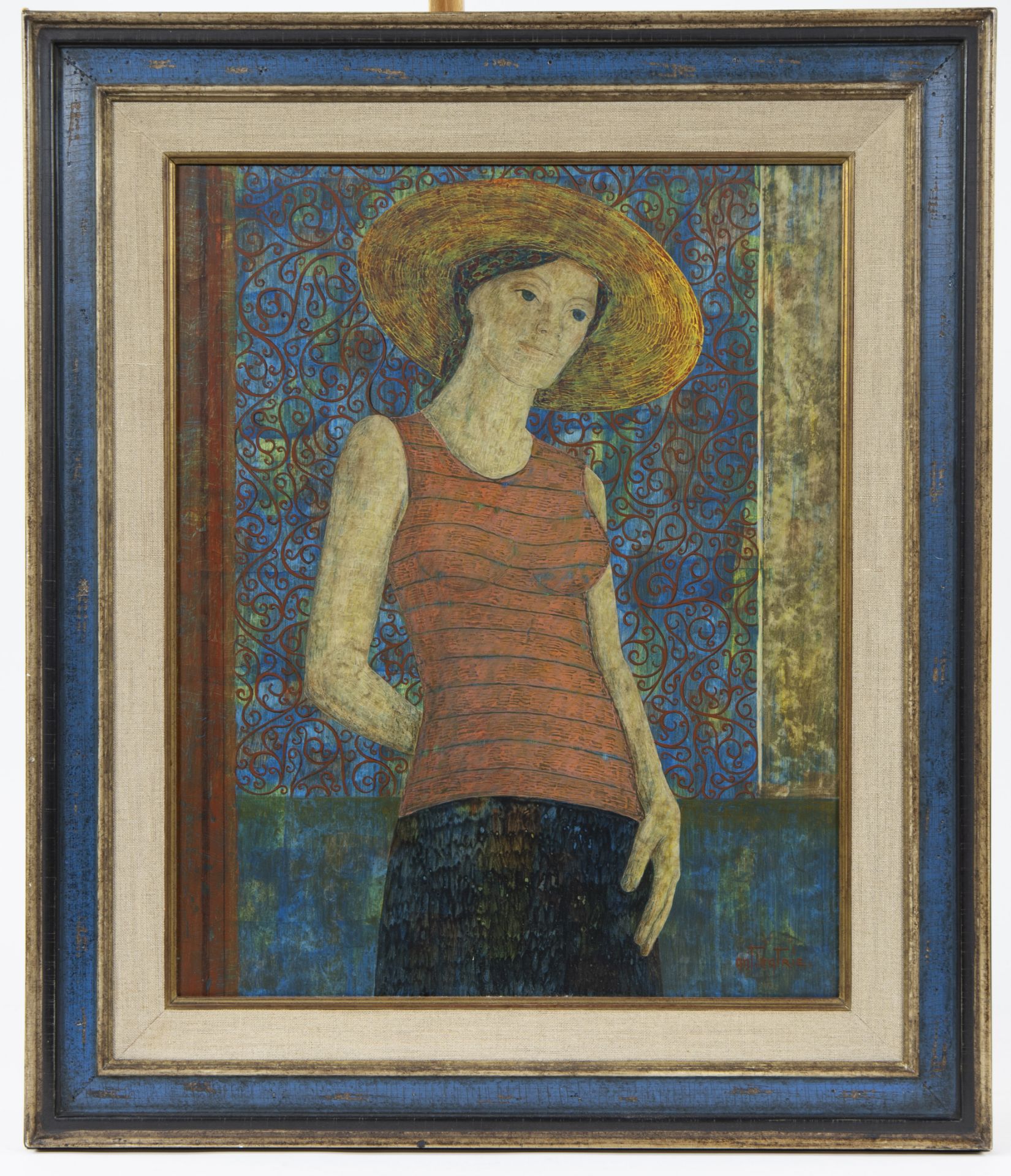 Antoon CATRIE (1924-1977), tempera on panel Young lady with hat, signed - Bild 2 aus 4