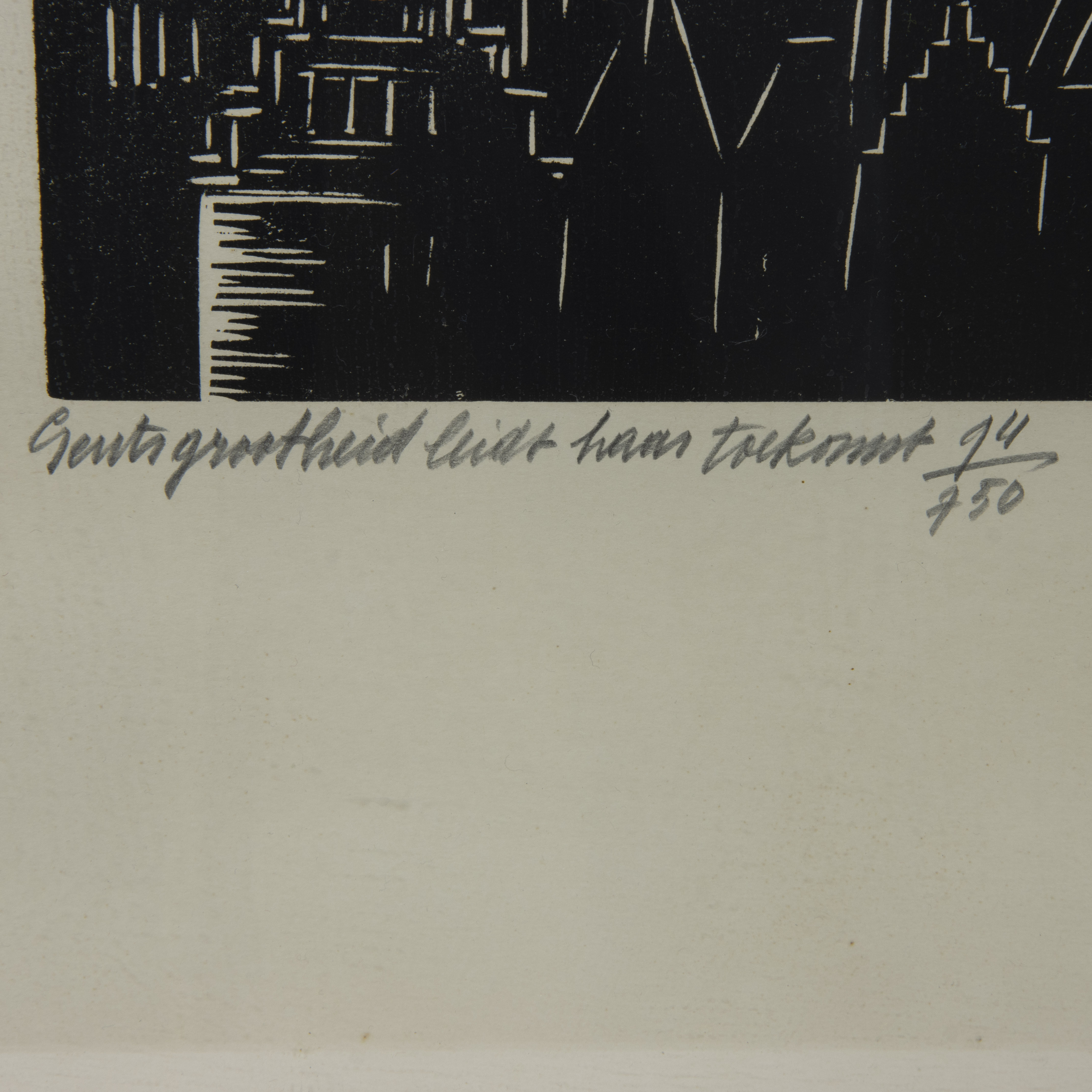 Frans MASEREEL (1889-1972), woodcut 'Gents grootheid leidt haar toekomst', numbered 97/750, signed a - Image 4 of 4