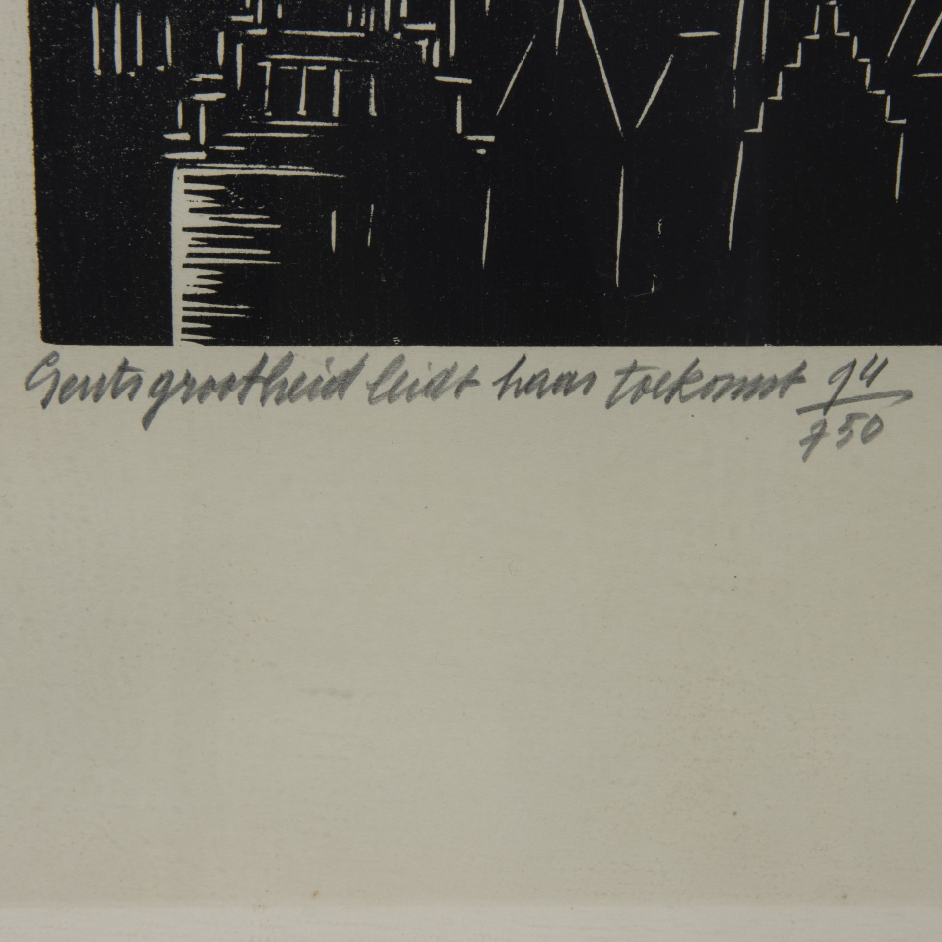 Frans MASEREEL (1889-1972), woodcut 'Gents grootheid leidt haar toekomst', numbered 97/750, signed a - Bild 4 aus 4