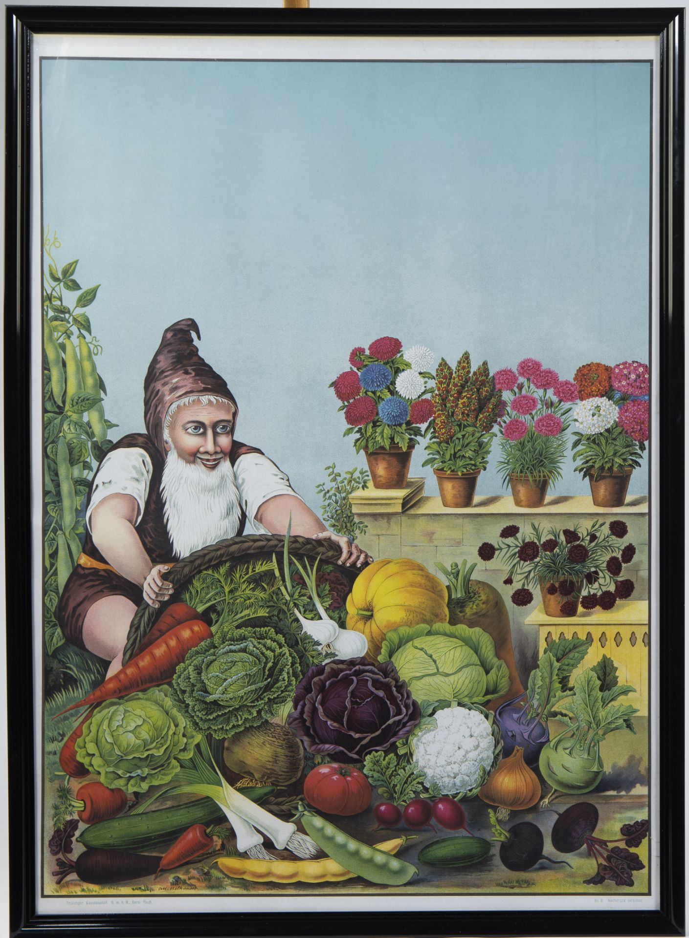 Antique poster Gnome with vegetables by Thüringer Kunstanstalt, signed Mittelhauser, circa 1920 - Image 2 of 3