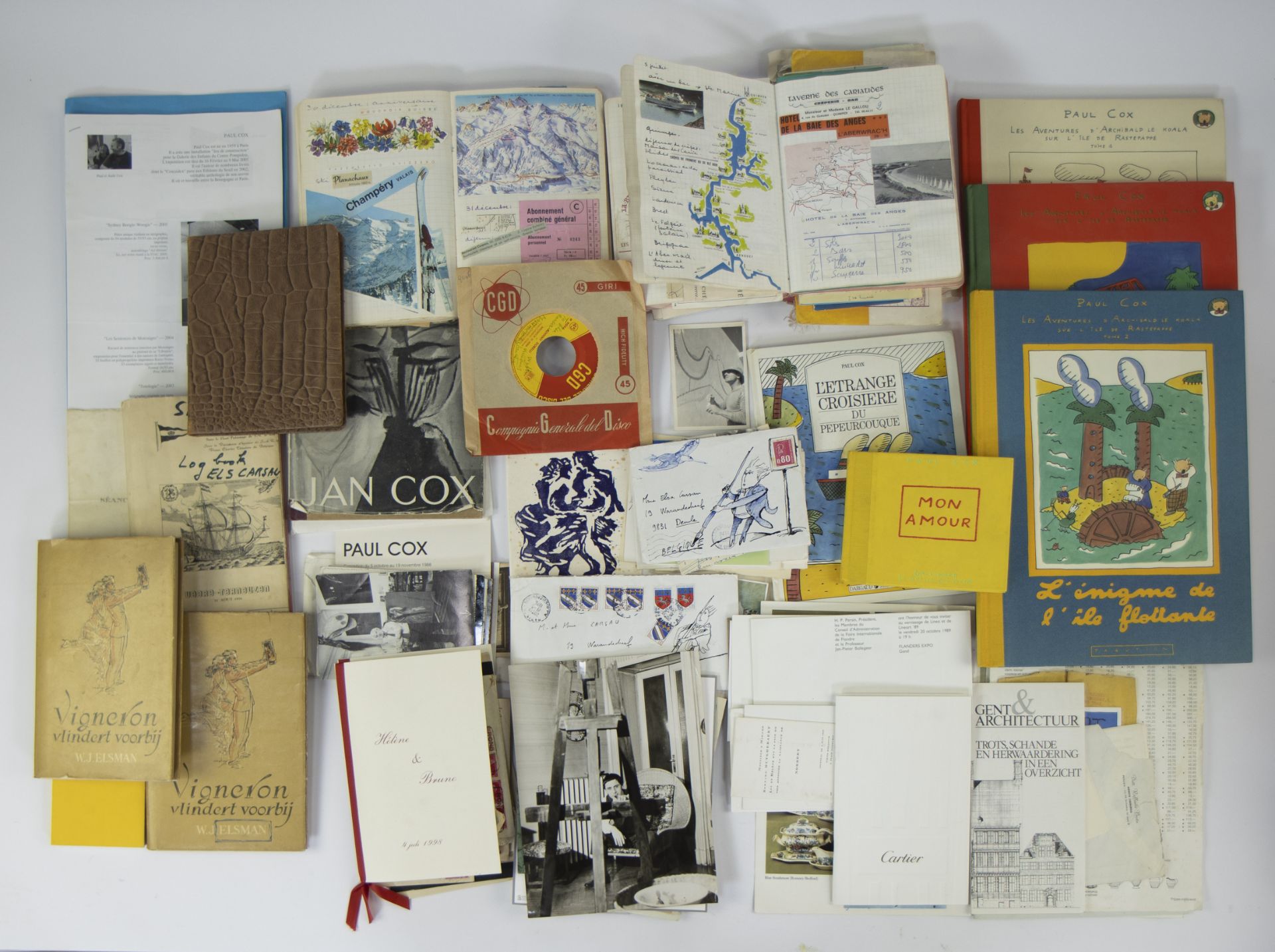 Collection of documentation on Paul Cox, poetry book with art prints, logbooks and documentation scr