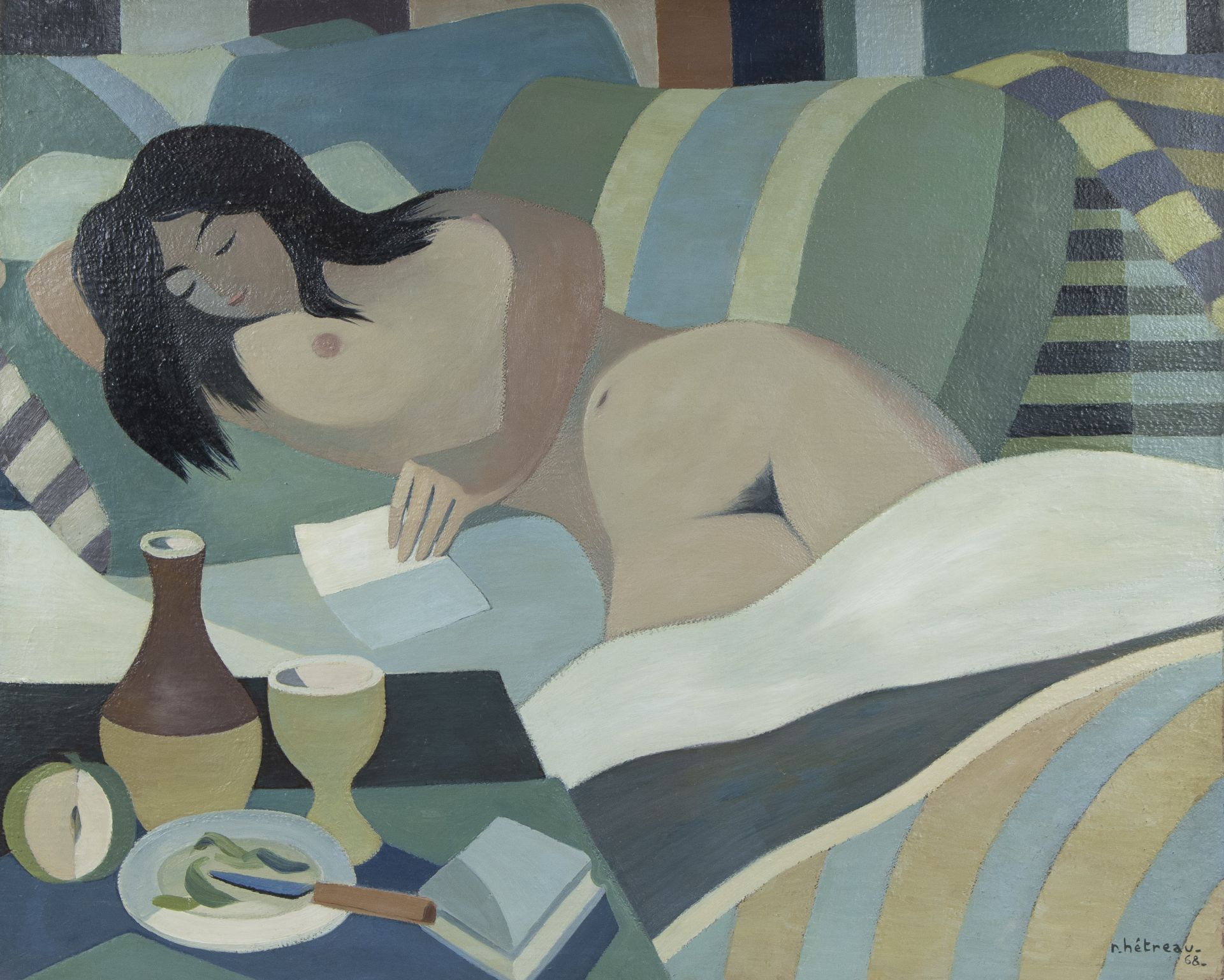 Rémy HÉTREAU (1913-2001), oil on canvas Reclining nude, signed and dated '68