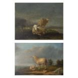 Lot of 2 19th century works, oil on panel Sheep in landscape