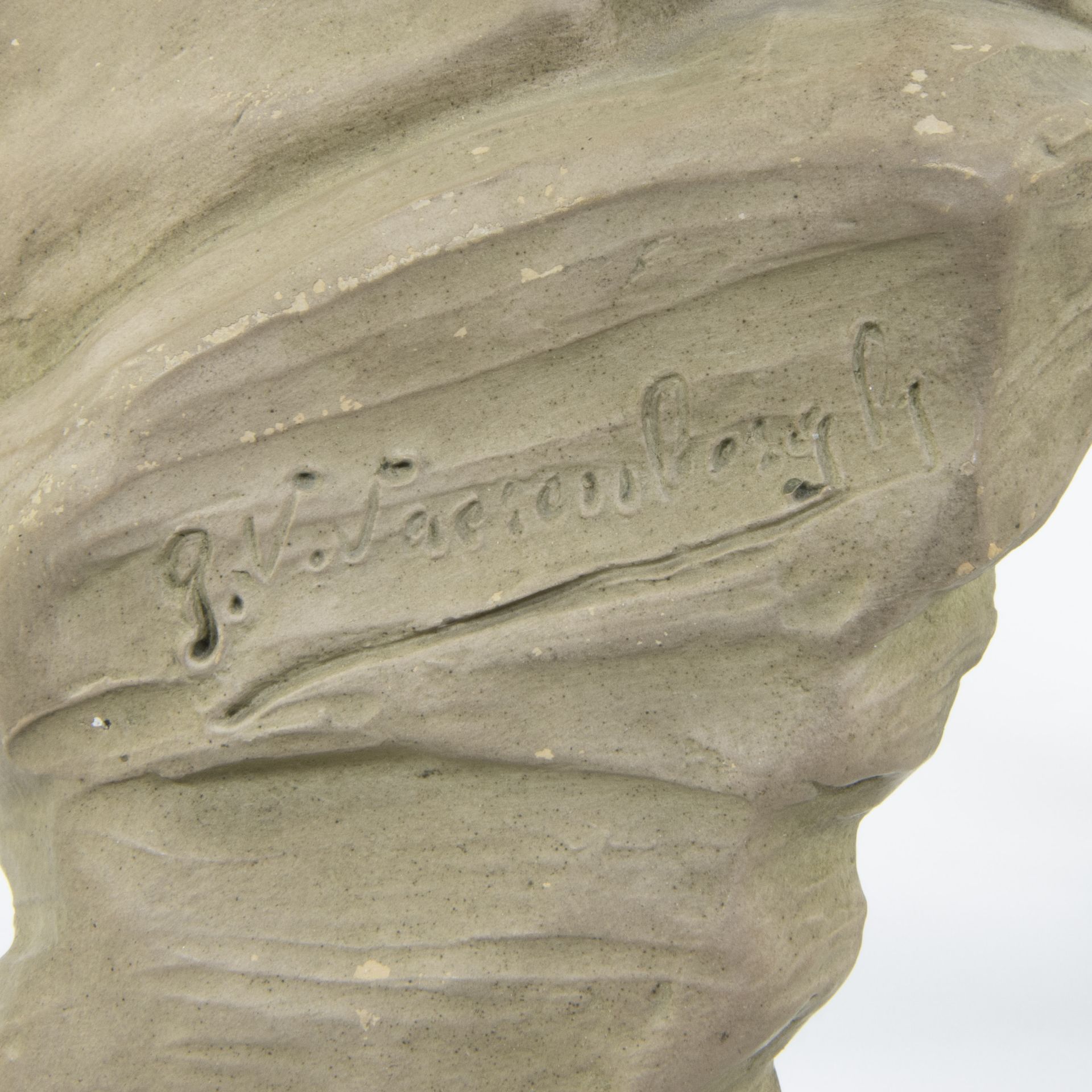 Collection of a bronze in black patina The musician, signed Rousseau and a terracotta figurine Flowe - Image 5 of 6