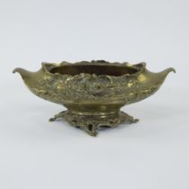 Jardinière in gilt brass decorated with floral motifs and a bird, circa 1920