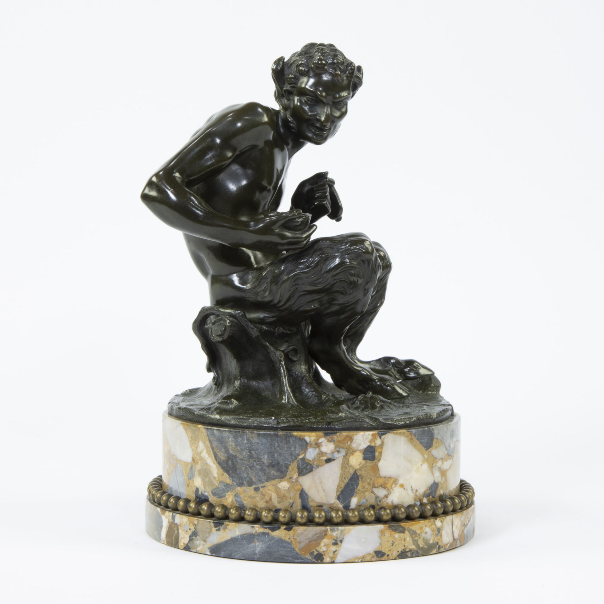 After Claude Michel Clodion (French 1738-1814), bronze sculpture of a satyr on marble base - Image 5 of 5