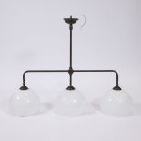 Vintage chandelier in metal with 3 light points in white glass