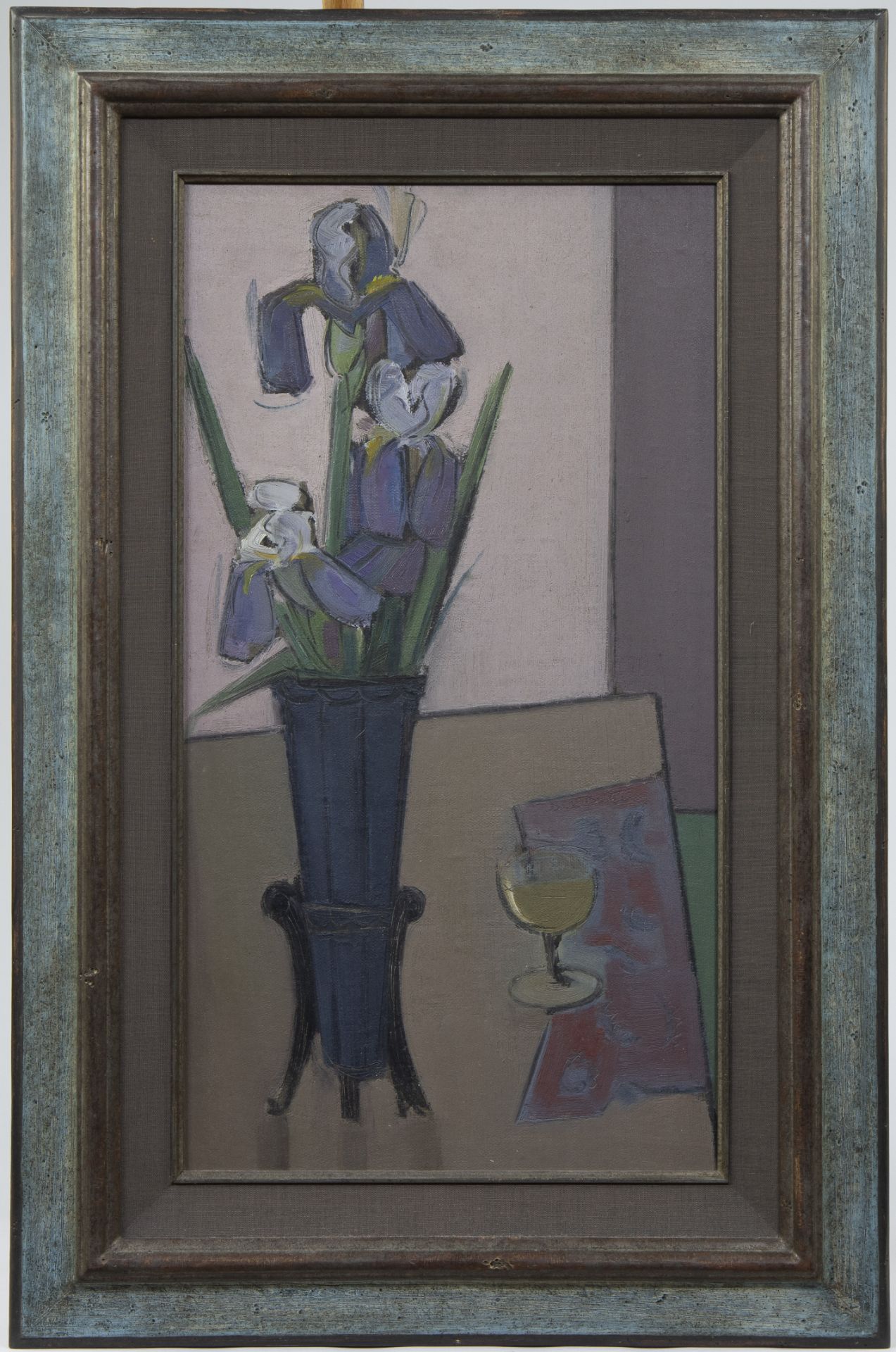 Paul Bonduel, oil on hardboard Still life with flowers and wine, signed - Image 2 of 4