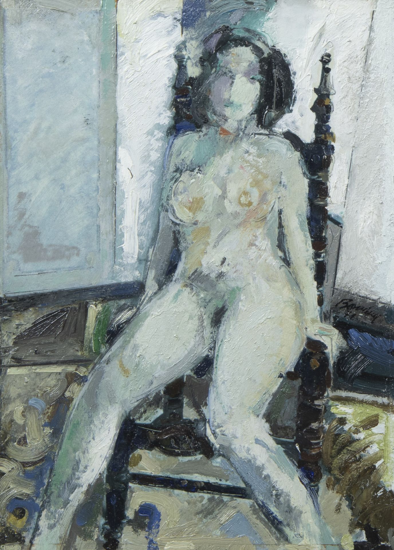 Oil on panel Seated nude, signed Boudry and dated '72