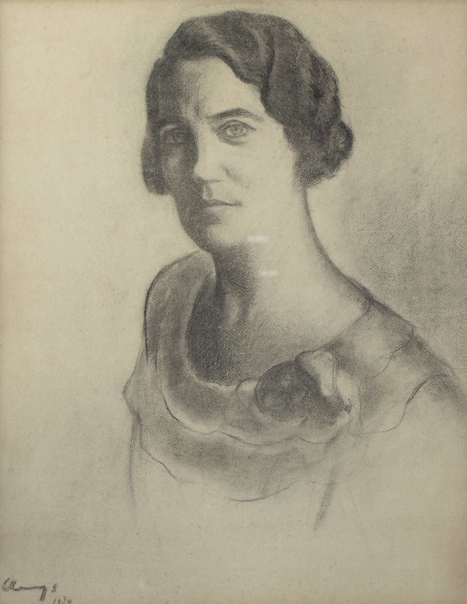 Albert CLAEYS (1889-1967), charcoal drawing (2) portrait of a man and a woman, signed and dated 1933 - Image 6 of 8