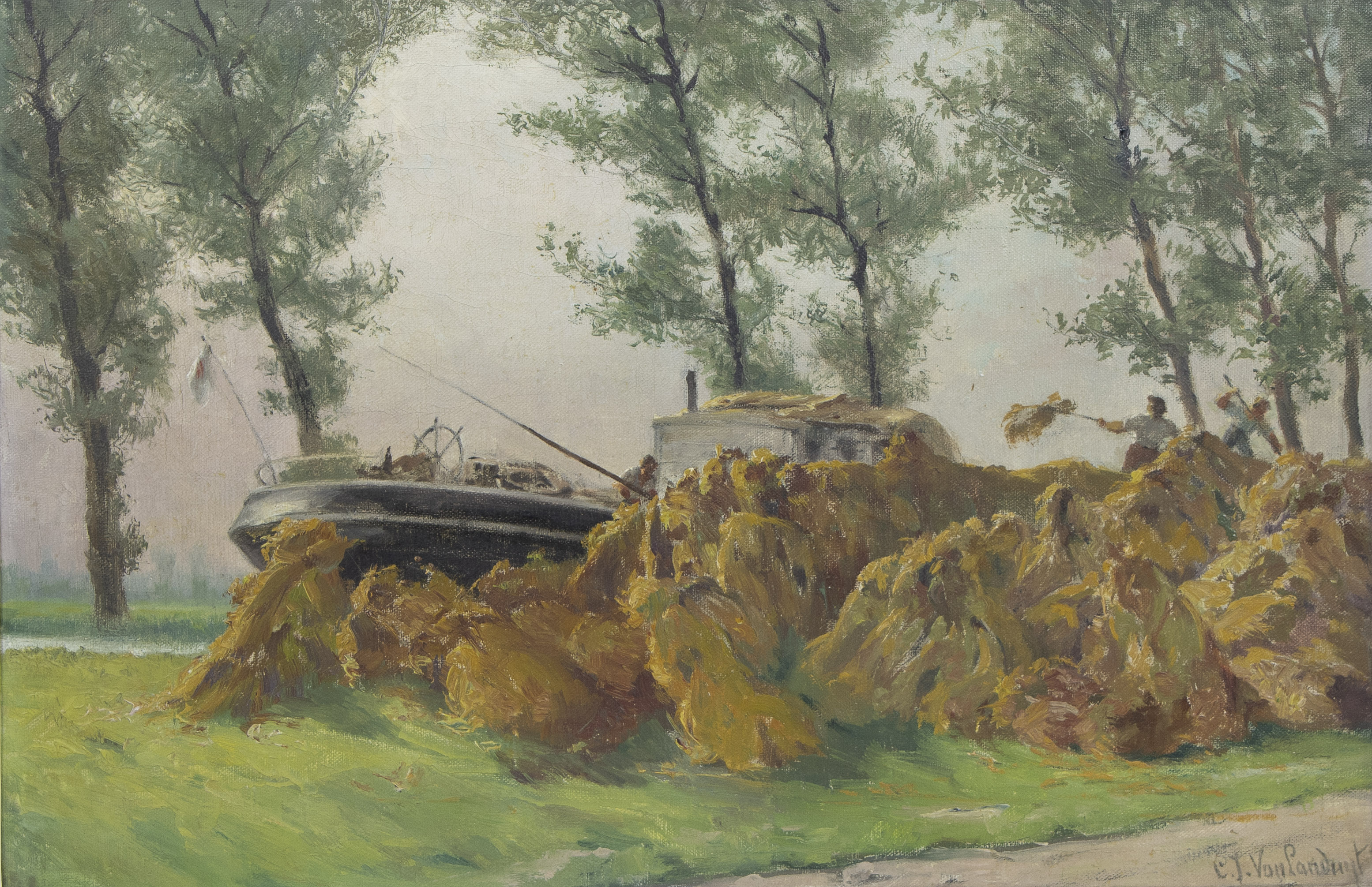 Charles Joseph VAN LANDUYT (1854-1934), oil on canvas Loading a barge, signed