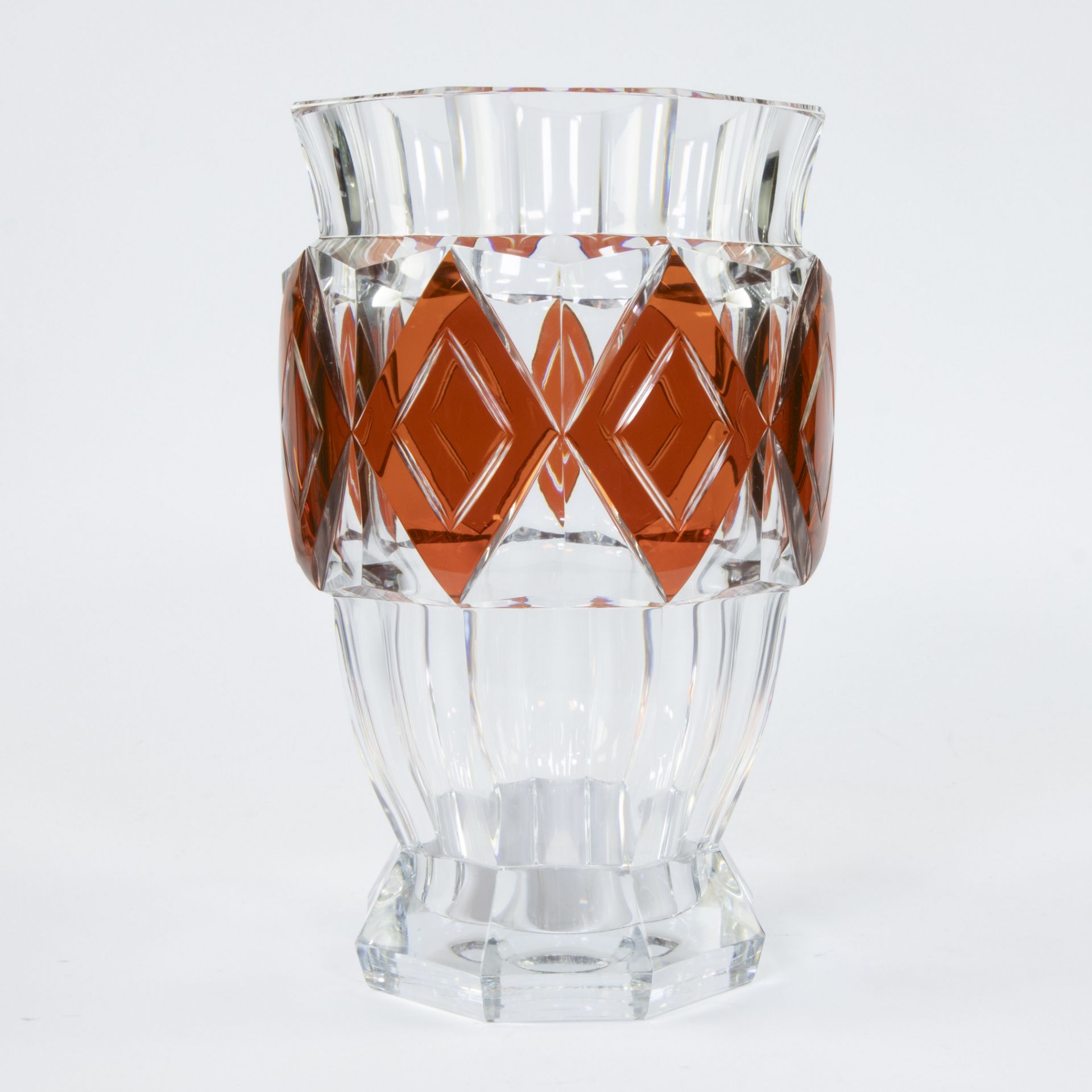 Val Saint Lambert, clear and orange cut crystal vase, design Charles Graffart 1930s - Bild 3 aus 6