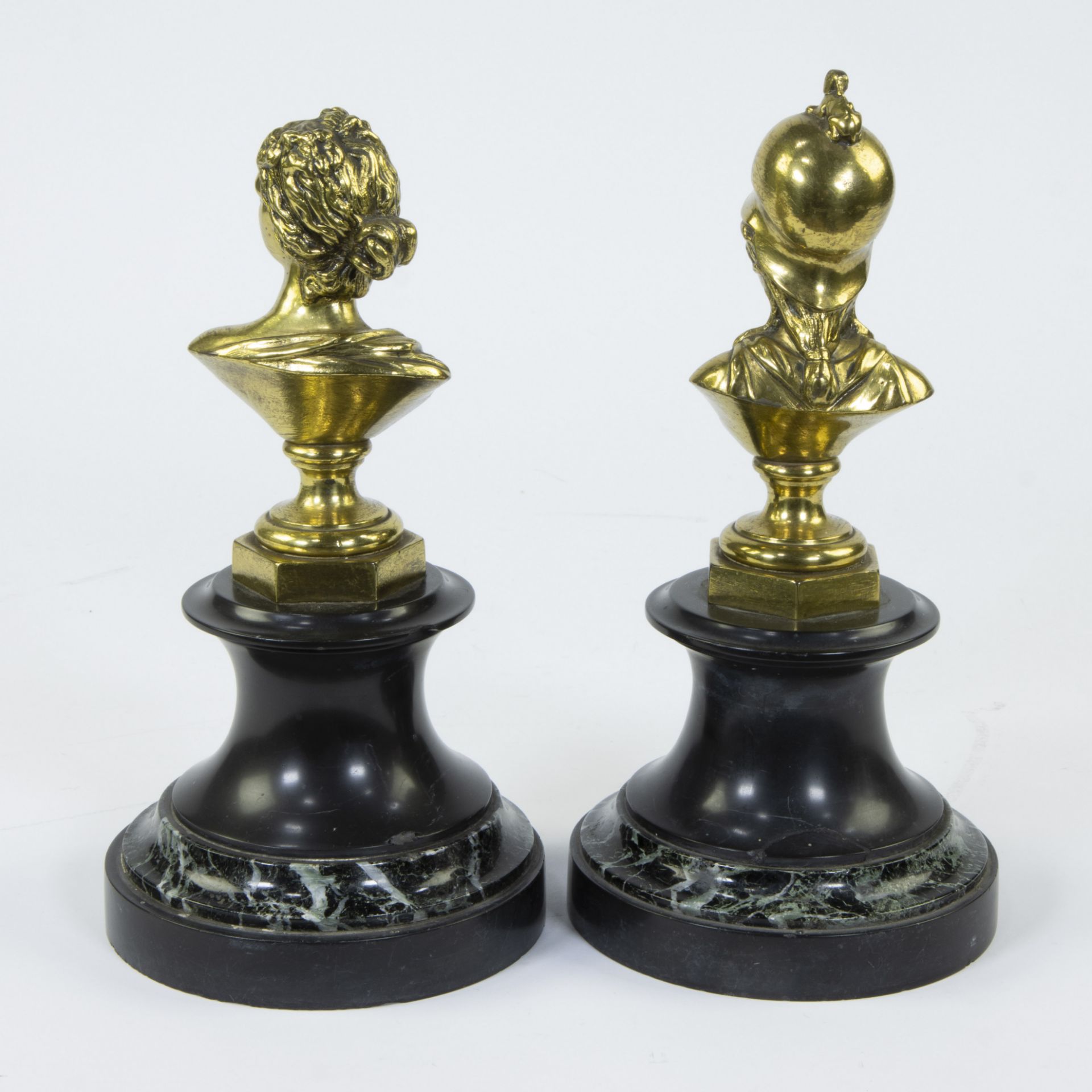 Pair of gilt bronze sculptures on marble base - Image 3 of 4
