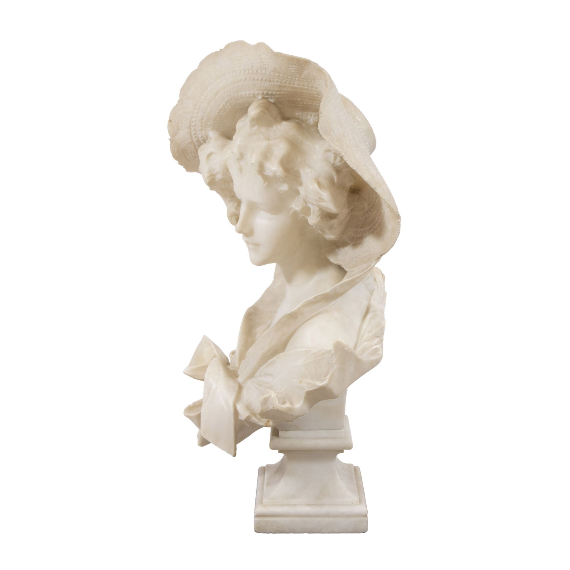 G. POCHINI (XIX), alabaster sculpture of a young lady with hat, signed - Image 3 of 6