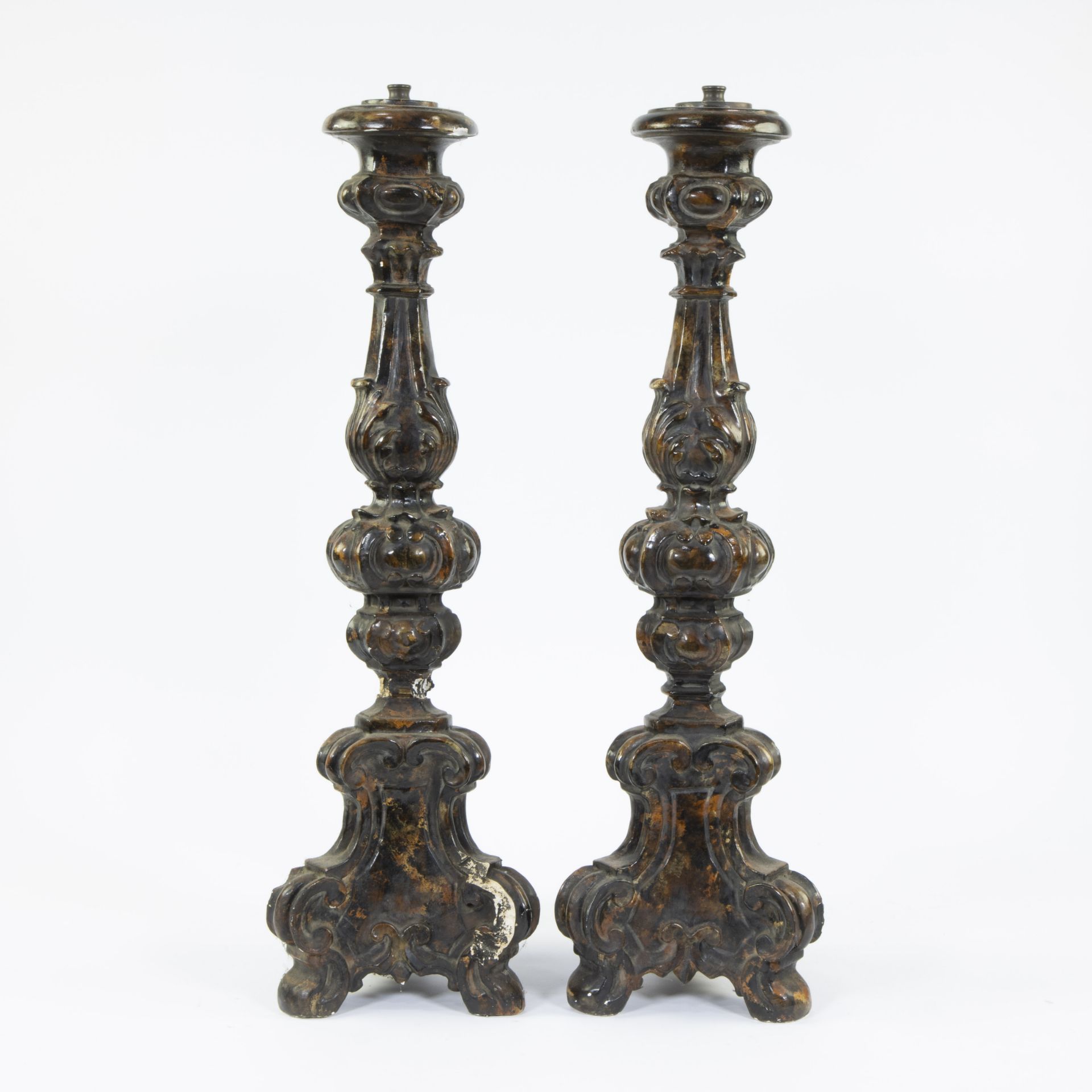 Wooden candlesticks 18th century with traces of polychromy converted to lampadaire - Bild 4 aus 4